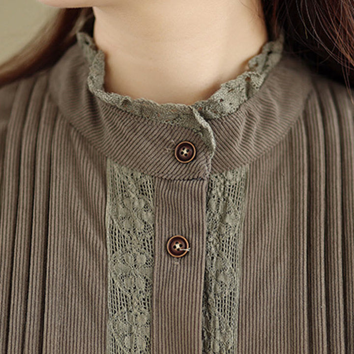 Robe midi d'hiver plissée à manches longues en velours côtelé pour femme, avec poches, ornée de boutons et de plis , Buddha Stones - image 7