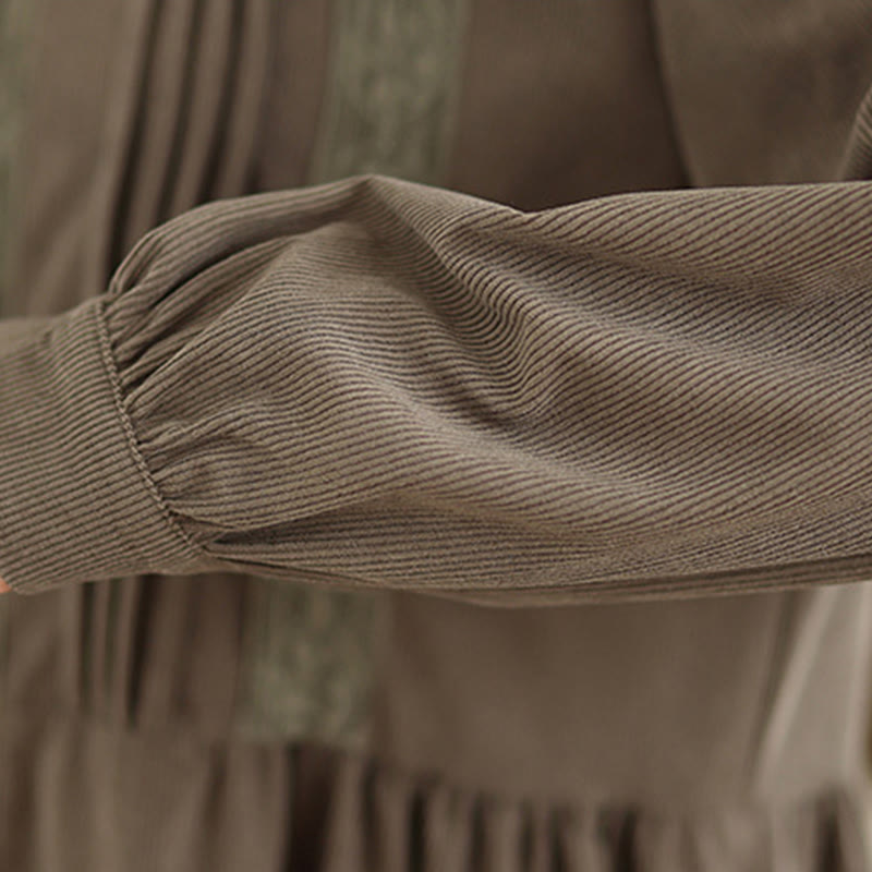 Robe midi d'hiver plissée à manches longues en velours côtelé pour femme, avec poches, ornée de boutons et de plis , Buddha Stones - image 10