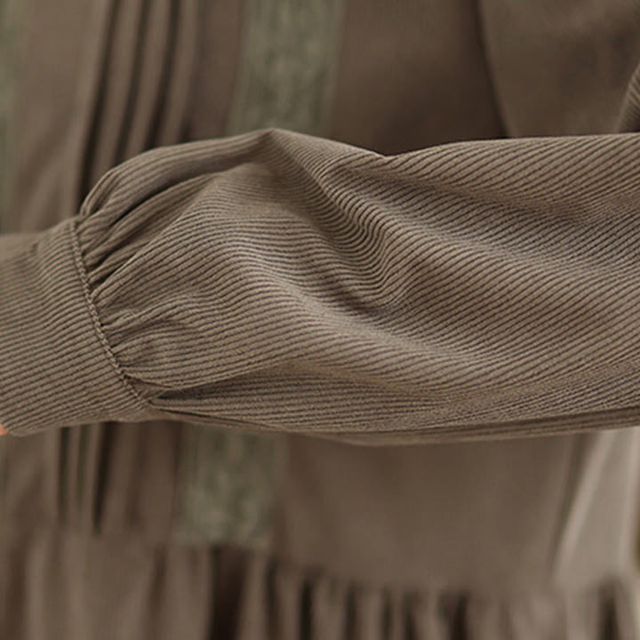 Robe midi d'hiver plissée à manches longues en velours côtelé pour femme, avec poches, ornée de boutons et de plis , Buddha Stones - image 10