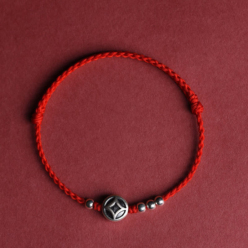 Bracelet de cheville en argent sterling 999 avec breloque en cuivre et Buddha Stones, fait main, en cordelette résistante. - Bracelet de cheville en corde rouge (circonférence 22-30 cm) - image 1