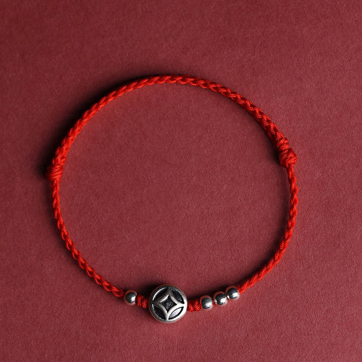 Bracelet de cheville en argent sterling 999 avec breloque en cuivre et Buddha Stones, fait main, en cordelette résistante. - Bracelet de cheville en corde rouge (circonférence 22-30 cm) - image 1