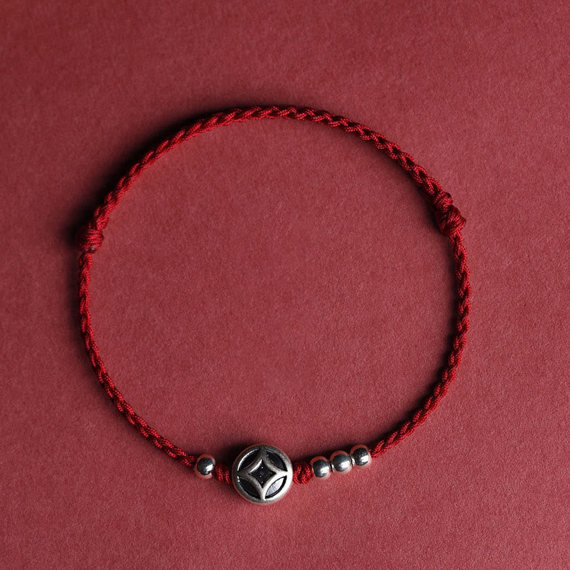 Bracelet de cheville en argent sterling 999 avec breloque en cuivre et Buddha Stones, fait main, en cordelette résistante. - Bracelet de cheville en corde rouge foncé (circonférence 22-30 cm) - image 12