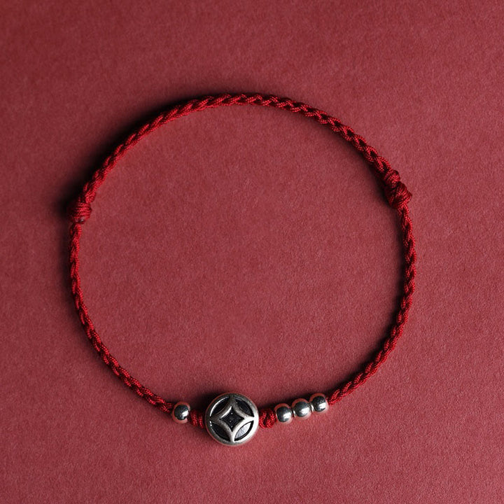 Bracelet de cheville en argent sterling 999 avec breloque en cuivre et Buddha Stones, fait main, en cordelette résistante. - Bracelet de cheville en corde rouge foncé (circonférence 22-30 cm) - image 12