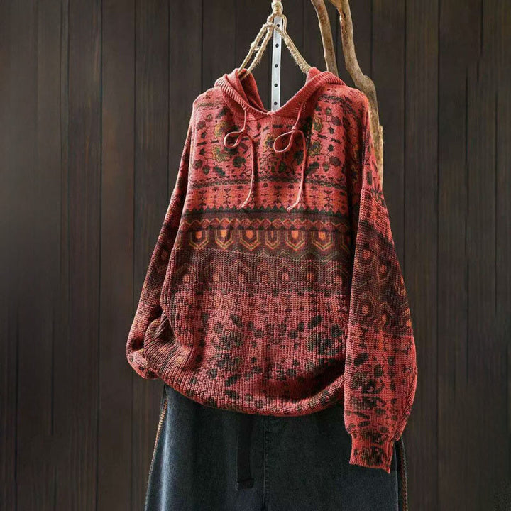 Sweat à capuche tricoté à manches longues pour femme, en coton, à rayures géométriques et fleurs, motif Buddha Stones Fall - Tomate - US4-6，UK/AU8-10，EU36-38 (F) - image 2