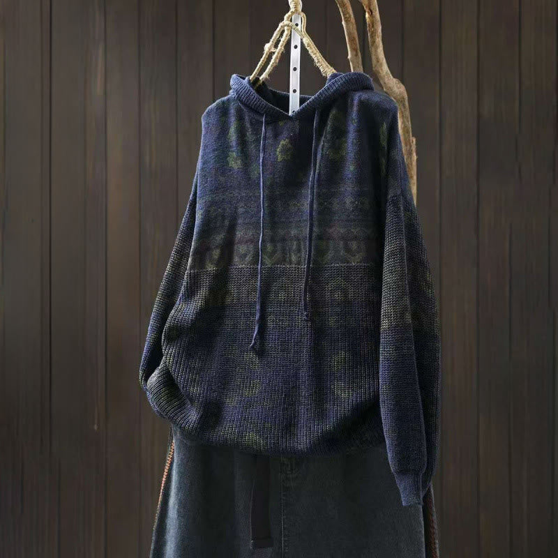 Sweat à capuche tricoté à manches longues pour femme, en coton, à rayures géométriques et fleurs, motif Buddha Stones Fall - Marine - US4-6，UK/AU8-10，EU36-38 (F) - image 11
