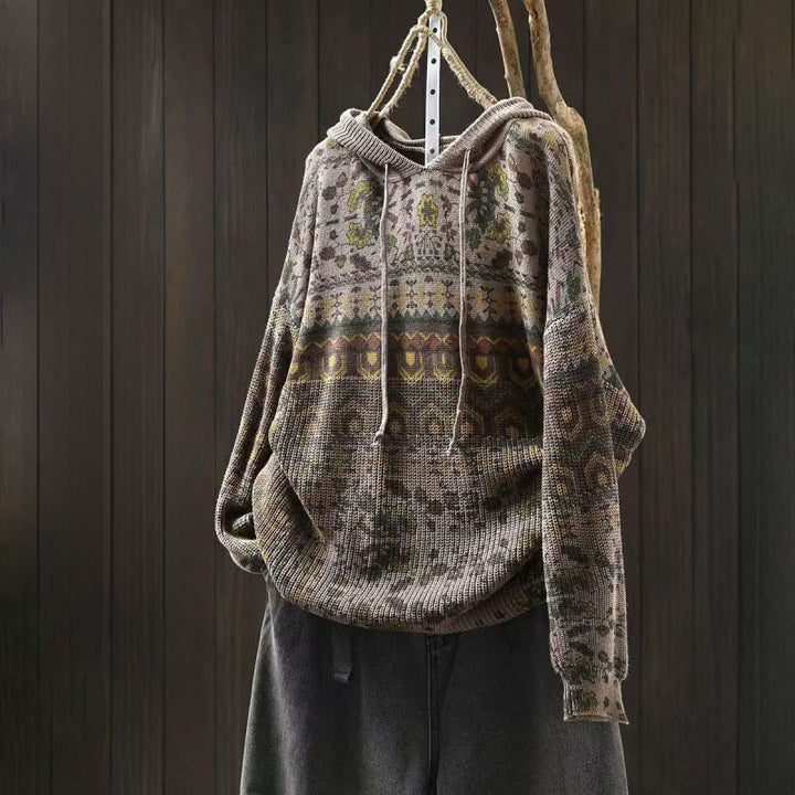 Sweat à capuche tricoté à manches longues pour femme, en coton, à rayures géométriques et fleurs, motif Buddha Stones Fall - DarkKhaki - US4-6，UK/AU8-10，EU36-38 (F) - image 12