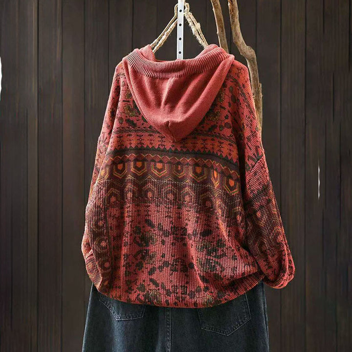 Sweat à capuche tricoté à manches longues pour femme, en coton, à rayures géométriques et fleurs, motif Buddha Stones Fall - image 3