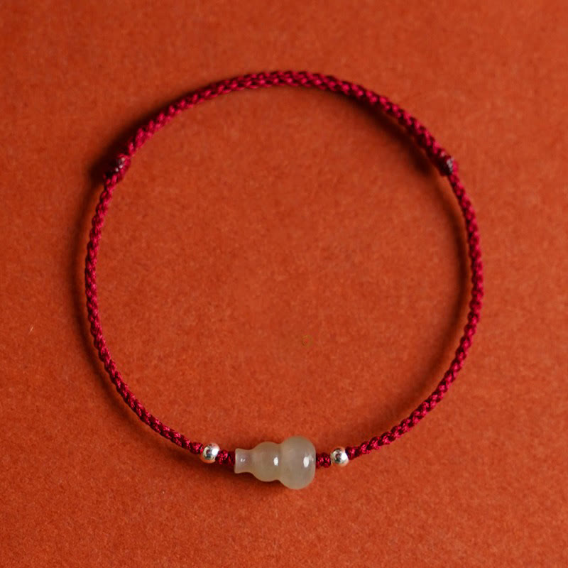 Bracelet de cheville en jade rouge Hetian avec Buddha Stones et cordon, symbole de prospérité - Bracelet de cheville en corde rouge foncé (circonférence 22-30 cm) - image 1