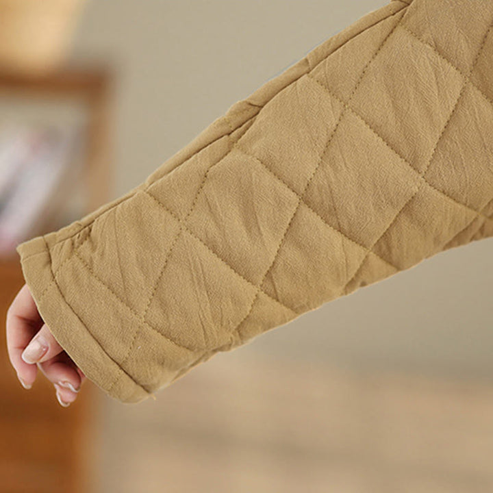 Veste thermique femme en coton à manches longues et poches, ornée de boutons grenouille et de lignes en losange, avec motif losange et rayures en forme de losange , Buddha Stones - image 15