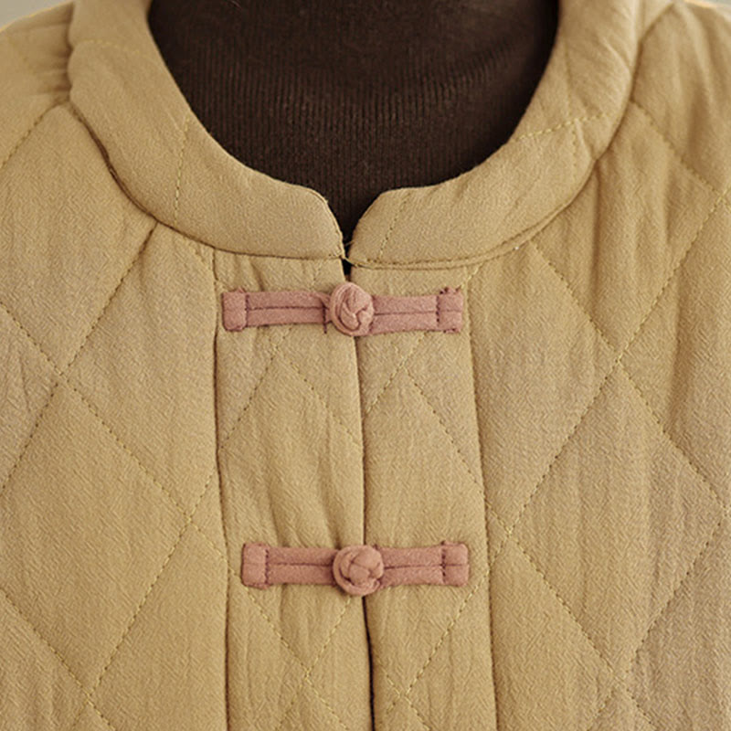 Veste thermique femme en coton à manches longues et poches, ornée de boutons grenouille et de lignes en losange, avec motif losange et rayures en forme de losange , Buddha Stones - image 11