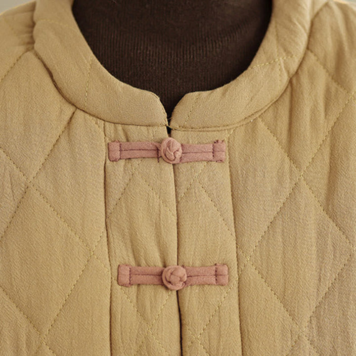 Veste thermique femme en coton à manches longues et poches, ornée de boutons grenouille et de lignes en losange, avec motif losange et rayures en forme de losange , Buddha Stones - image 11