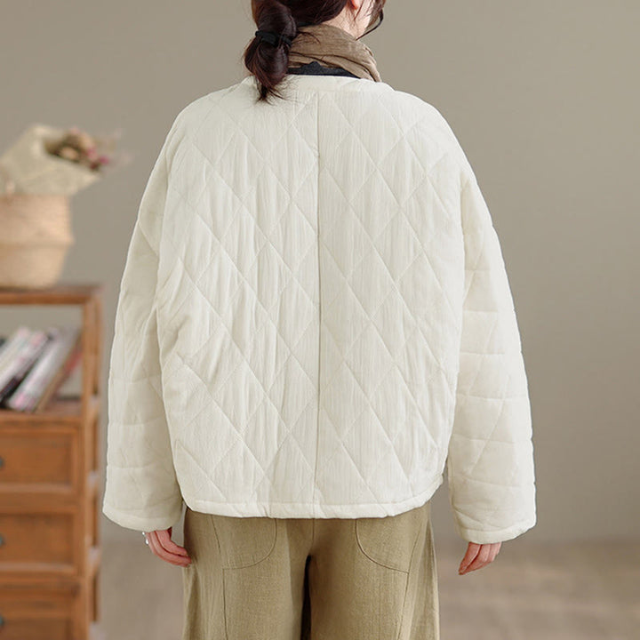 Veste thermique femme en coton à manches longues et poches, ornée de boutons grenouille et de lignes en losange, avec motif losange et rayures en forme de losange , Buddha Stones - image 19