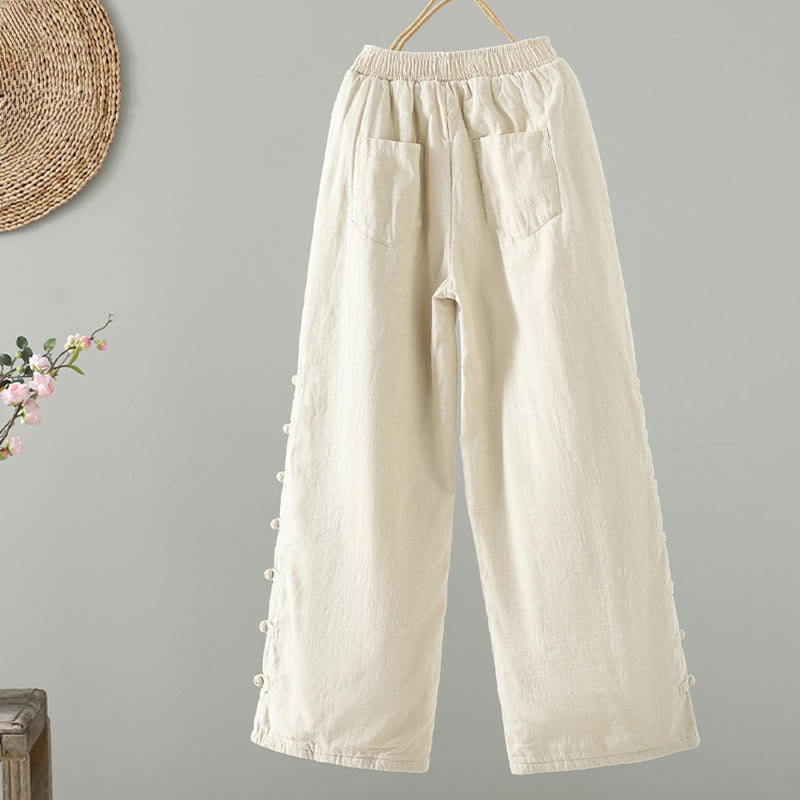 Pantalon thermique d'hiver pour femme, coupe droite, taille élastique, fermeture à boutons brandebourg, en coton, avec poches, motif Buddha Stones - image 8