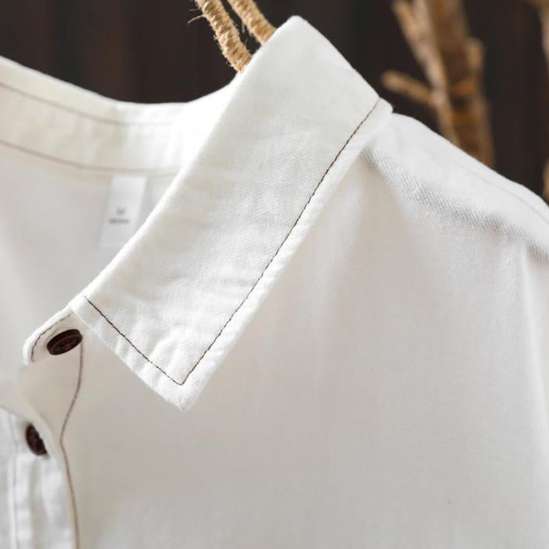 Chemise en coton à manches longues et col montant, ornée de boutons et de poches décoratives, avec Buddha Stones - image 5