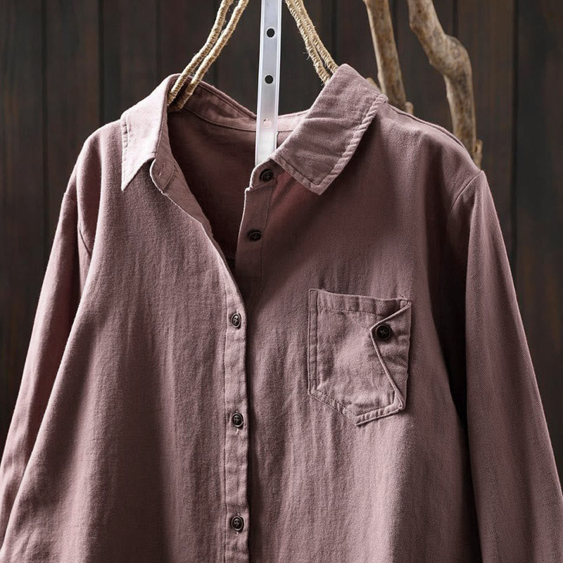 Chemise en coton à manches longues et col montant, ornée de boutons et de poches décoratives, avec Buddha Stones - image 17