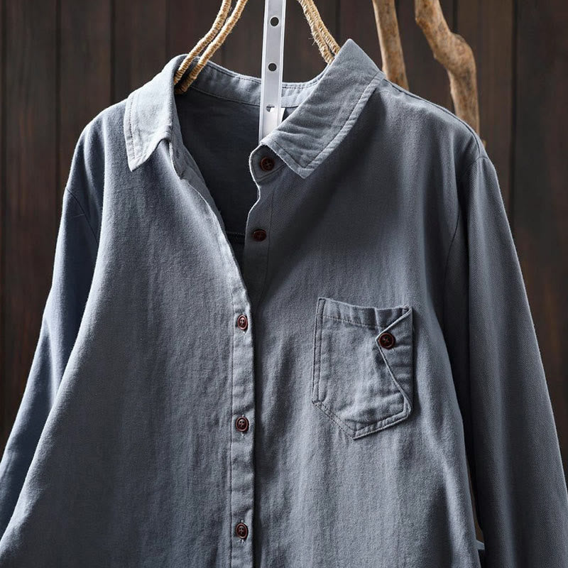 Chemise en coton à manches longues et col montant, ornée de boutons et de poches décoratives, avec Buddha Stones - image 19