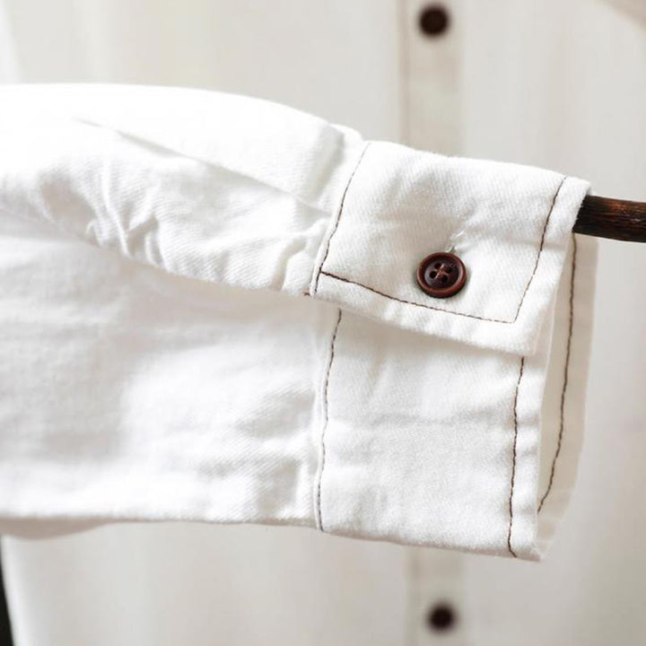 Chemise en coton à manches longues et col montant, ornée de boutons et de poches décoratives, avec Buddha Stones - image 11