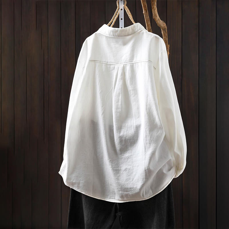 Chemise en coton à manches longues et col montant, ornée de boutons et de poches décoratives, avec Buddha Stones - image 2