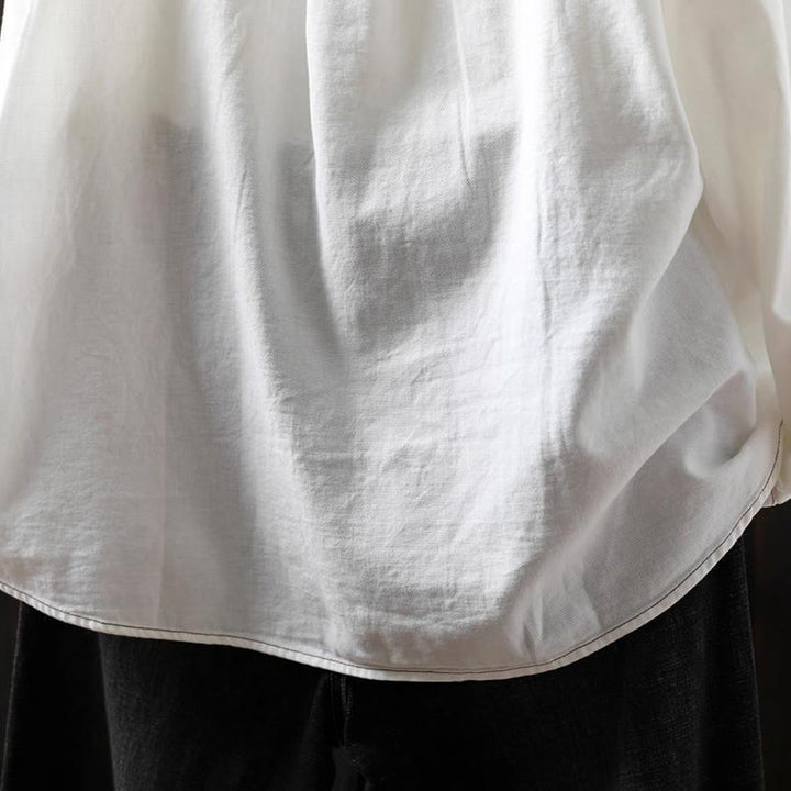 Chemise en coton à manches longues et col montant, ornée de boutons et de poches décoratives, avec Buddha Stones - image 9