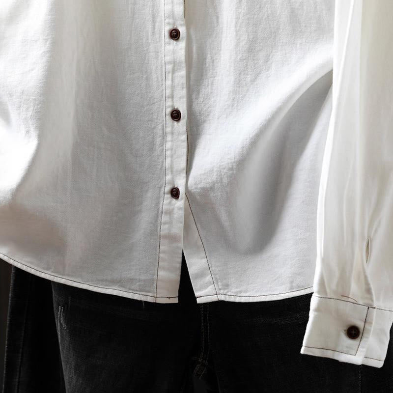 Chemise en coton à manches longues et col montant, ornée de boutons et de poches décoratives, avec Buddha Stones - image 7