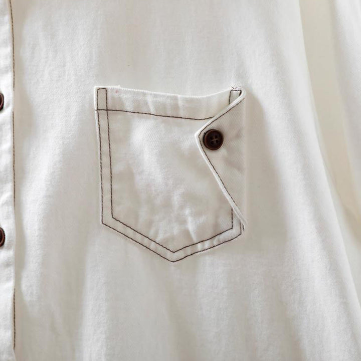 Chemise en coton à manches longues et col montant, ornée de boutons et de poches décoratives, avec Buddha Stones - image 6