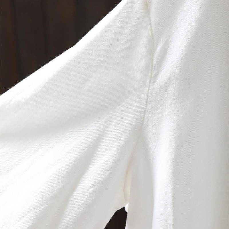 Chemise en coton à manches longues et col montant, ornée de boutons et de poches décoratives, avec Buddha Stones - image 10