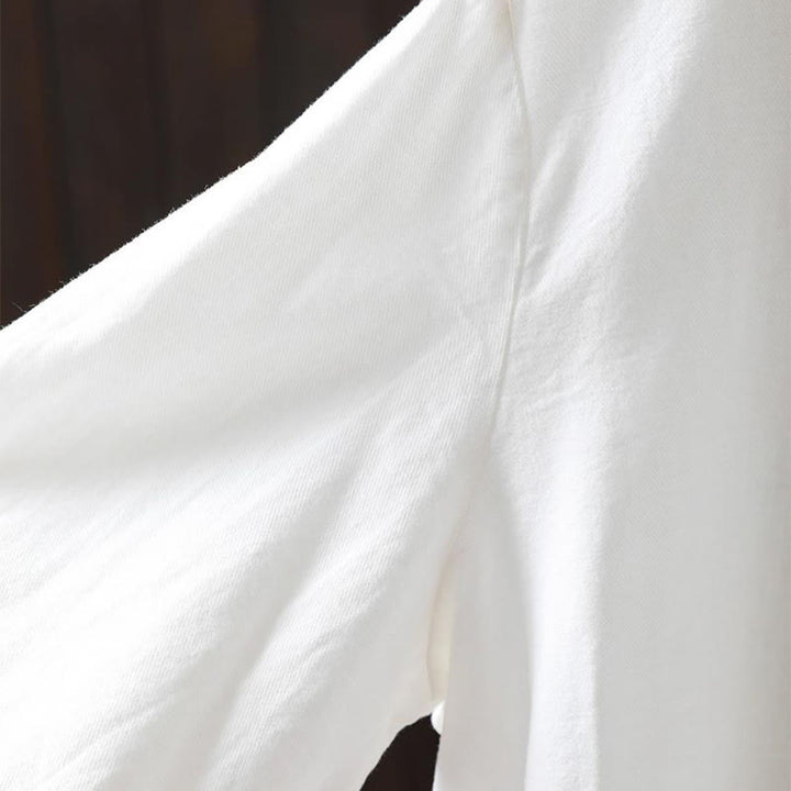 Chemise en coton à manches longues et col montant, ornée de boutons et de poches décoratives, avec Buddha Stones - image 10