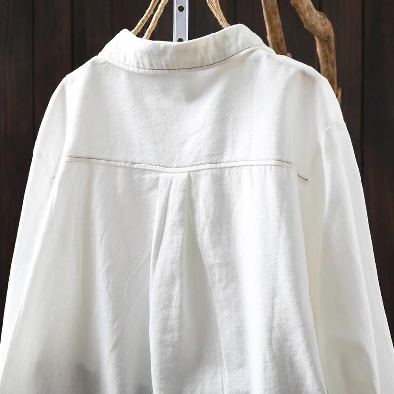 Chemise en coton à manches longues et col montant, ornée de boutons et de poches décoratives, avec Buddha Stones - image 4