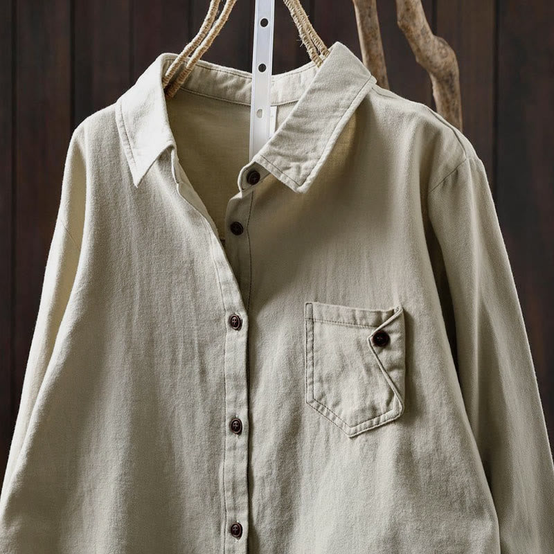 Chemise en coton à manches longues et col montant, ornée de boutons et de poches décoratives, avec Buddha Stones - image 15