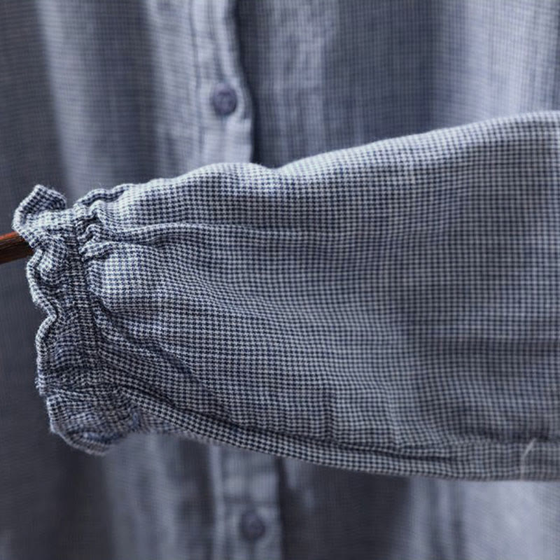 Chemise en coton à carreaux, manches longues, col à volants, Buddha Stones, automne - image 10