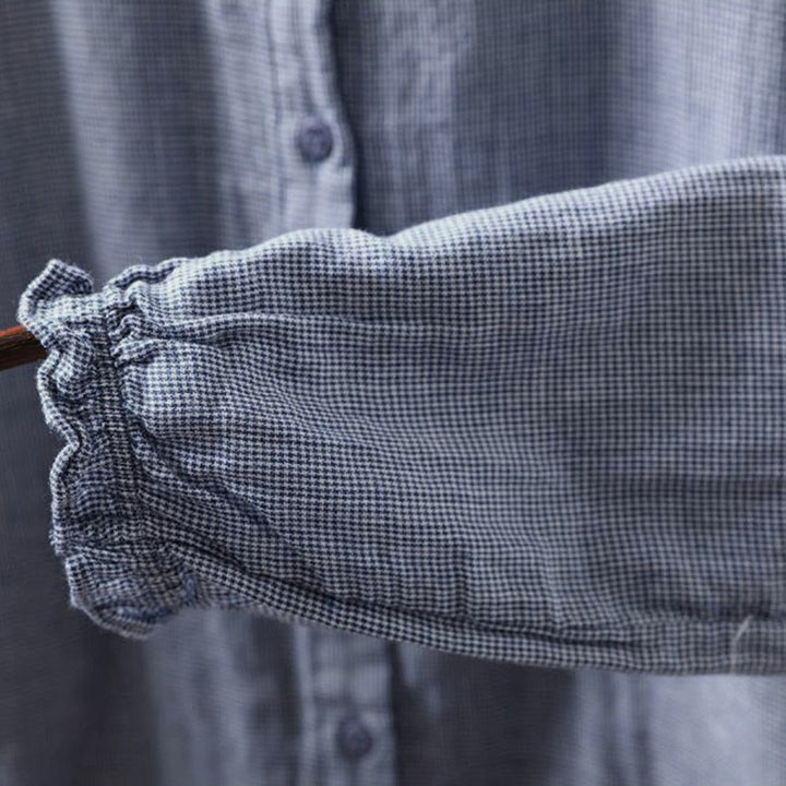 Chemise en coton à carreaux, manches longues, col à volants, Buddha Stones, automne - image 10