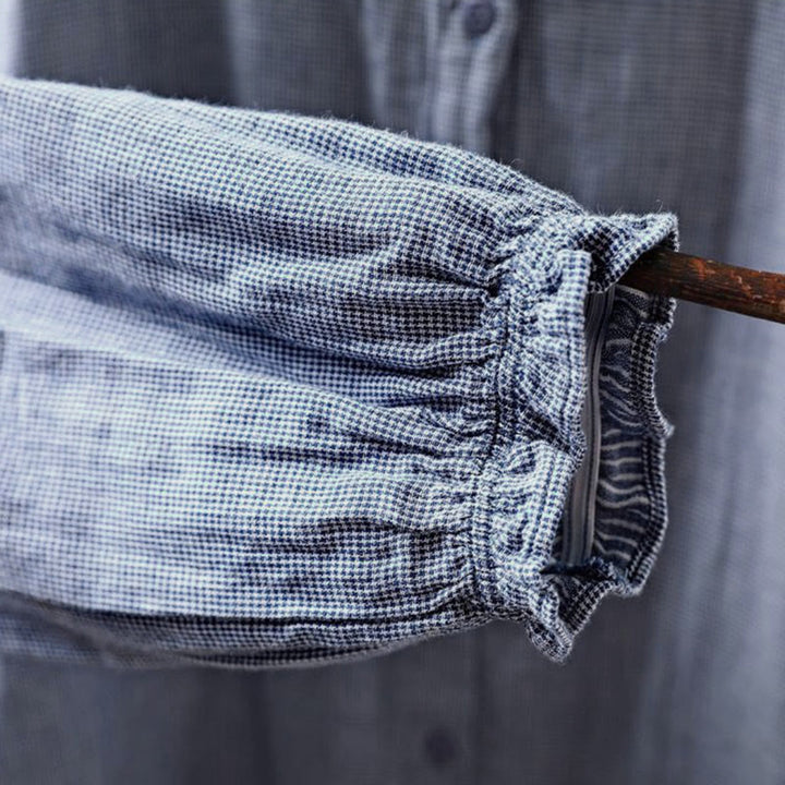 Chemise en coton à carreaux, manches longues, col à volants, Buddha Stones, automne - image 9