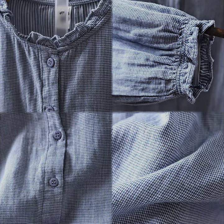 Chemise en coton à carreaux, manches longues, col à volants, Buddha Stones, automne - image 11