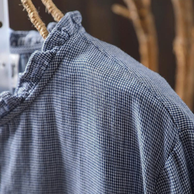 Chemise en coton à carreaux, manches longues, col à volants, Buddha Stones, automne - image 5