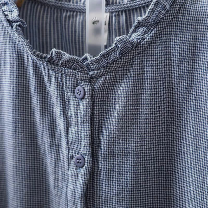 Chemise en coton à carreaux, manches longues, col à volants, Buddha Stones, automne - image 4