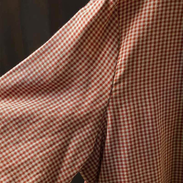 Chemise en coton à manches longues pour femme, Buddha Stones, petits carreaux, boutonnée et col à volants. - image 9