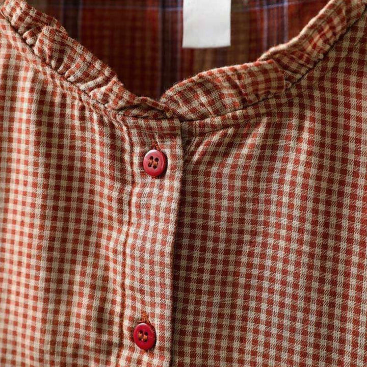 Chemise en coton à manches longues pour femme, Buddha Stones, petits carreaux, boutonnée et col à volants. - image 5