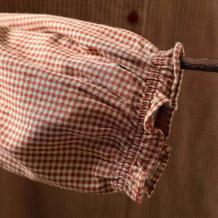 Chemise en coton à manches longues pour femme, Buddha Stones, petits carreaux, boutonnée et col à volants. - image 10