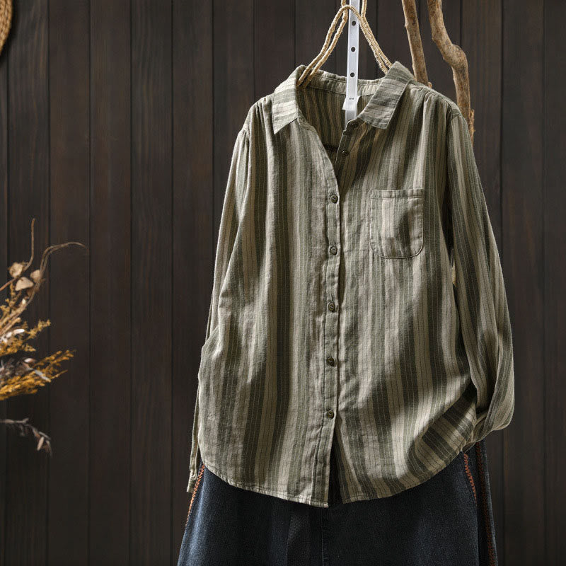 Chemise en coton à manches longues et col montant, à rayures verticales et Buddha Stones - Vert foncé - US6，UK/AU10，EU38 (L) - image 25