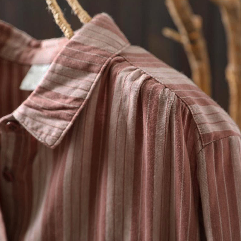 Chemise en coton à manches longues et col montant, à rayures verticales et Buddha Stones - image 17