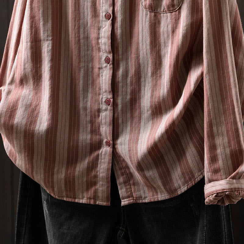 Chemise en coton à manches longues et col montant, à rayures verticales et Buddha Stones - image 21