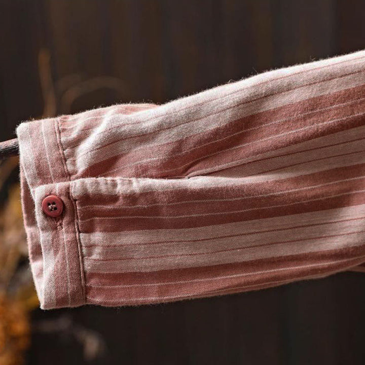 Chemise en coton à manches longues et col montant, à rayures verticales et Buddha Stones - image 22