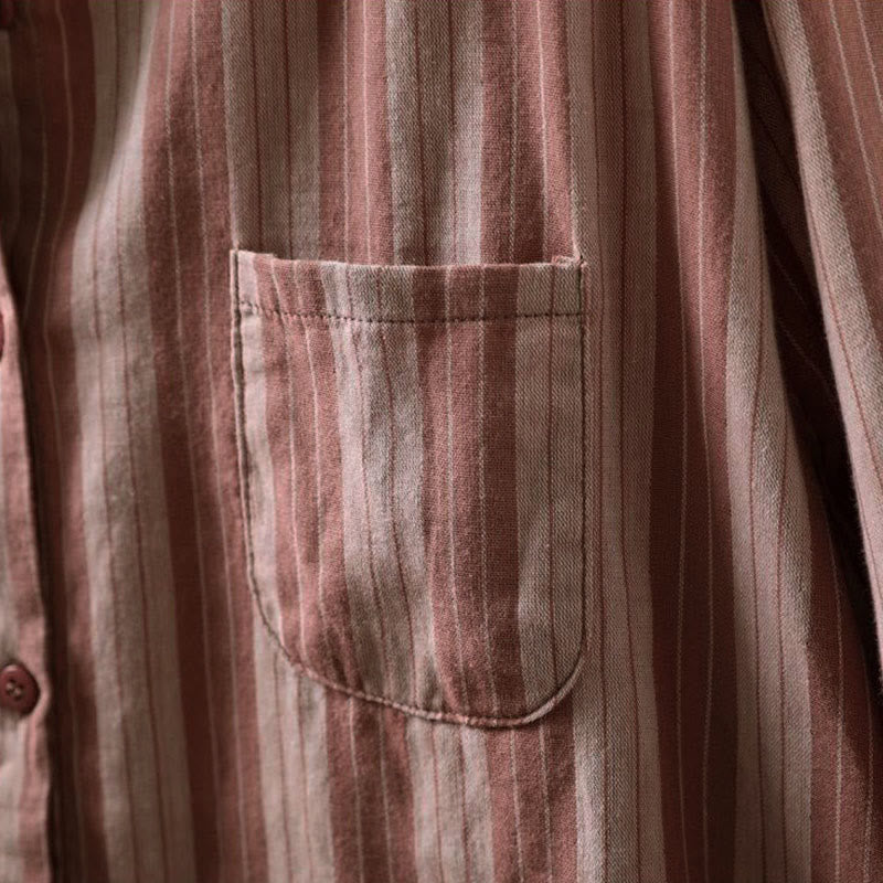 Chemise en coton à manches longues et col montant, à rayures verticales et Buddha Stones - image 16