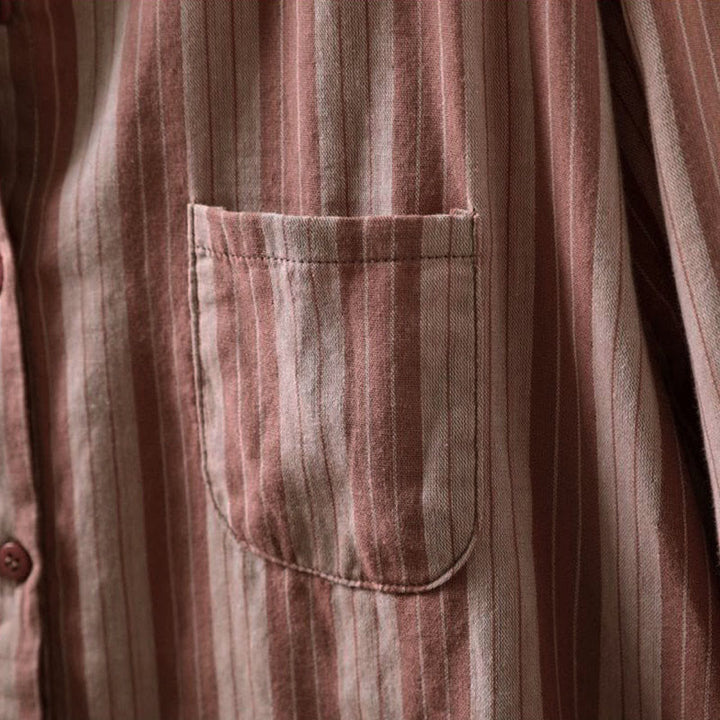 Chemise en coton à manches longues et col montant, à rayures verticales et Buddha Stones - image 16