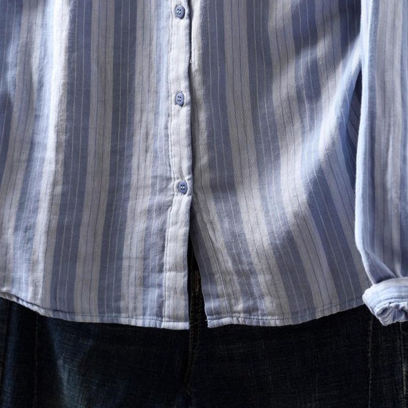 Chemise en coton à manches longues et col montant, à rayures verticales et Buddha Stones - image 8
