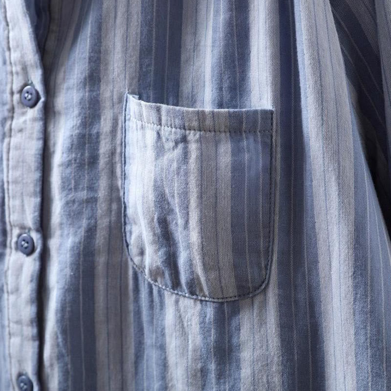 Chemise en coton à manches longues et col montant, à rayures verticales et Buddha Stones - image 6