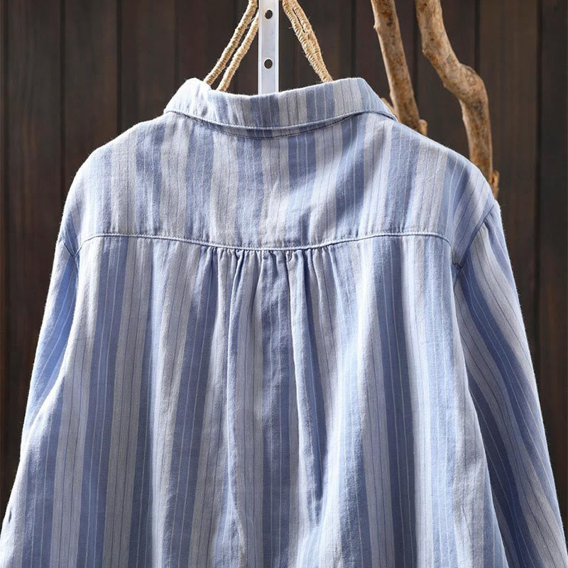 Chemise en coton à manches longues et col montant, à rayures verticales et Buddha Stones - image 4