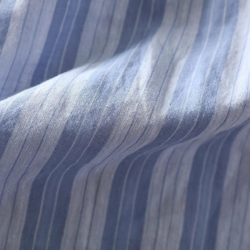 Chemise en coton à manches longues et col montant, à rayures verticales et Buddha Stones - image 11