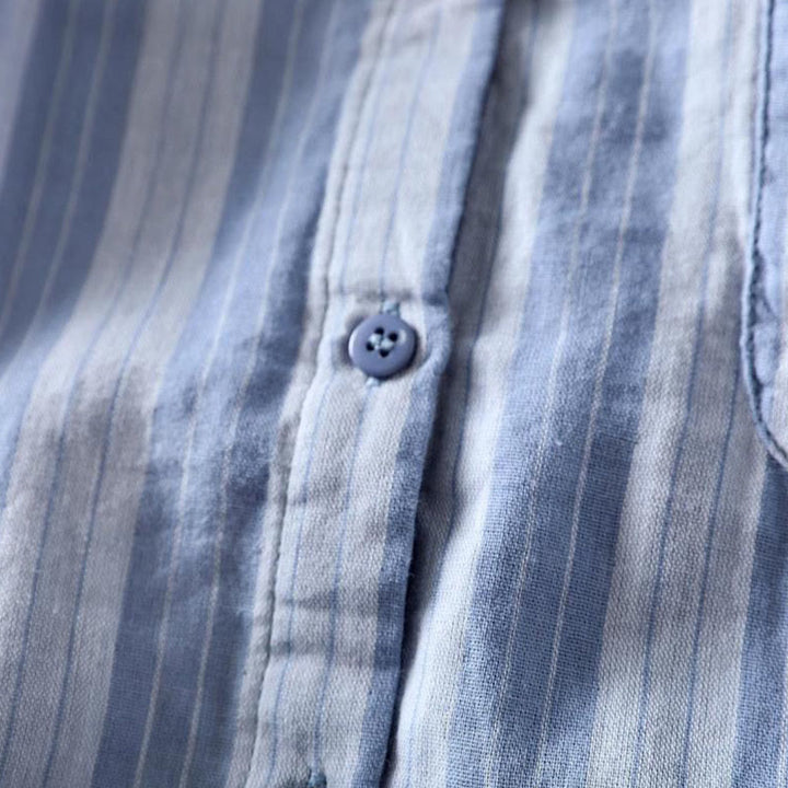 Chemise en coton à manches longues et col montant, à rayures verticales et Buddha Stones - image 7