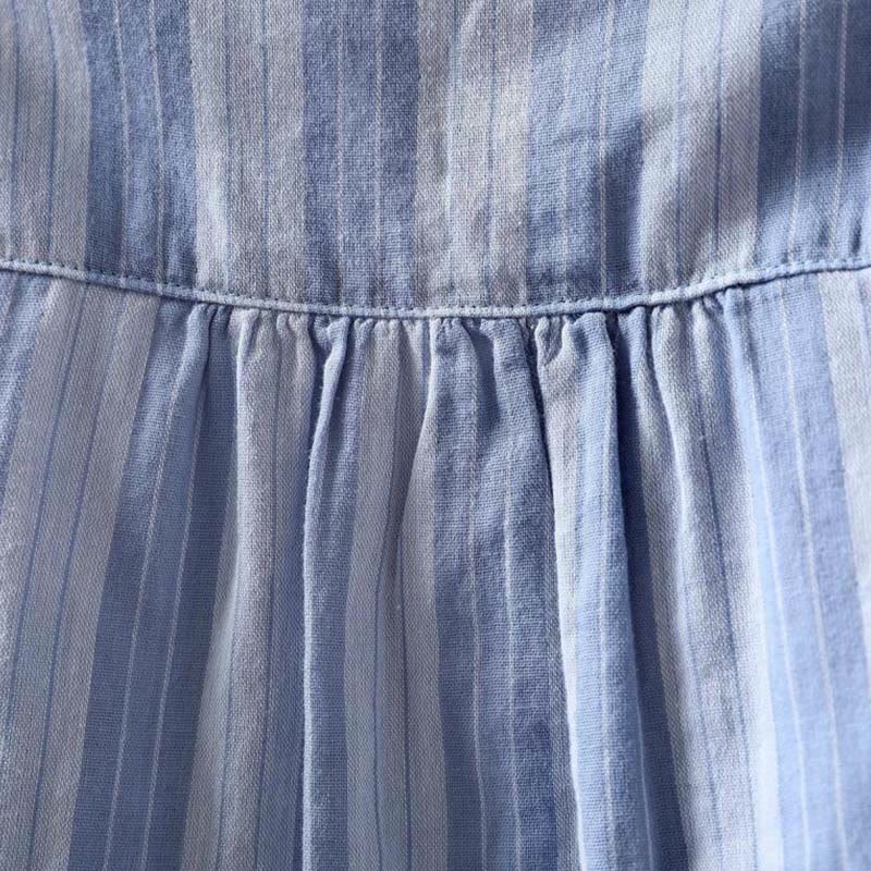 Chemise en coton à manches longues et col montant, à rayures verticales et Buddha Stones - image 5